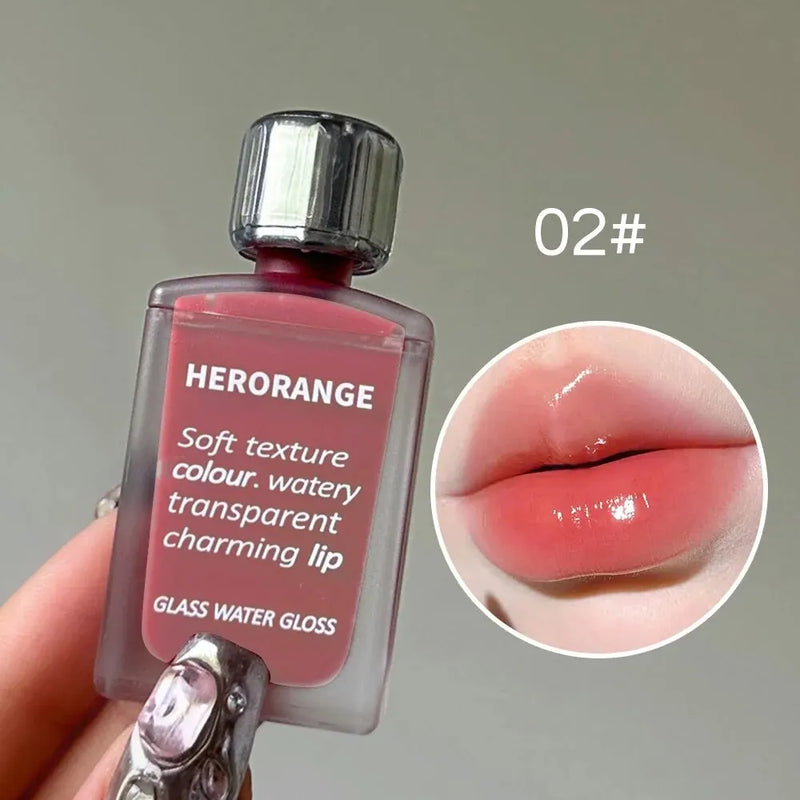 Lightly Glass Water Gloss Herorange Lip Glaze Mirror Moisturizing Plump Lips Not Easy To Stick To The Cup Long-Lasting Makeup